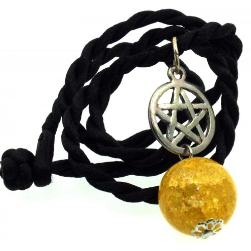 16mm Yellow Coloured Crackle Quartz Sphere Pentacle Pendant